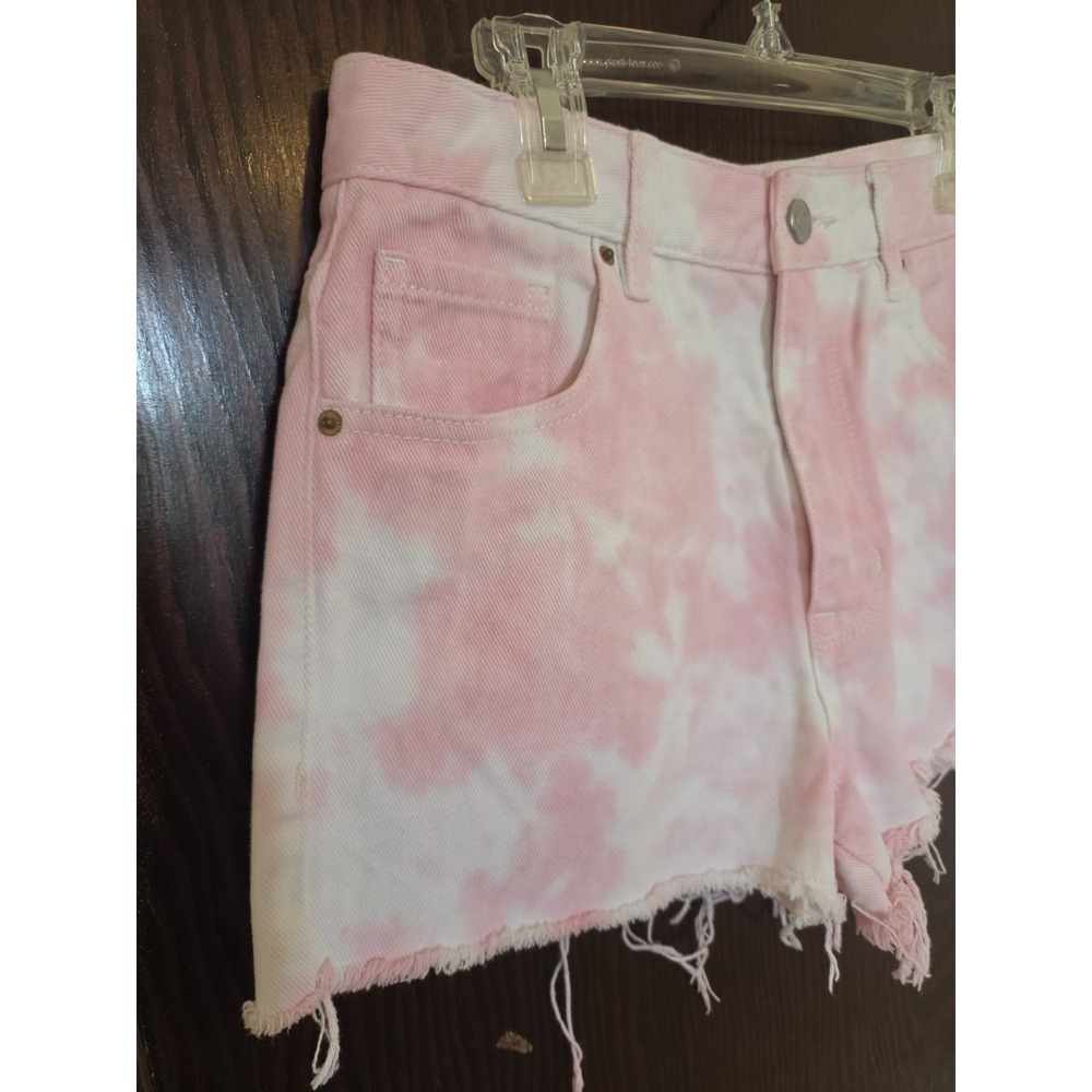 PacSun White Pink Tie Dye High Rise Festival Jean Cut Off Shorts 28 Boho Preppy - Picture 4 of 11